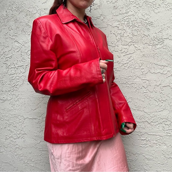 Vintage Red Leather Moto Jacket, Made in Italy - Picture 6 of 10